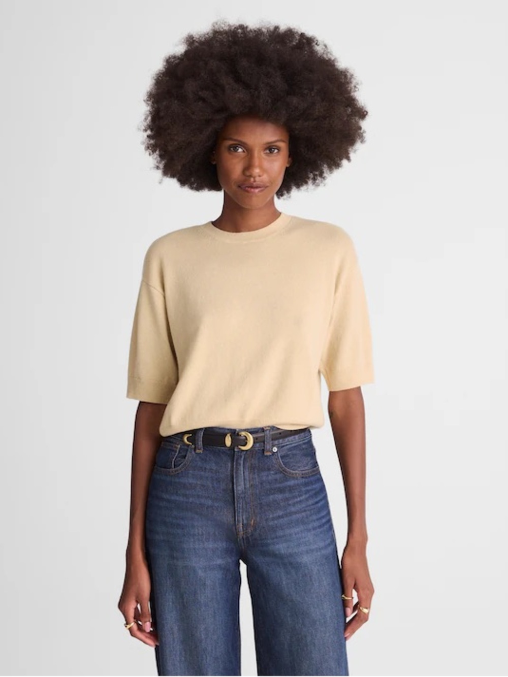 Madewell Relaxed Sweater Tee in 100% Cashmere short sleeve cream/beige Sz XL NWT